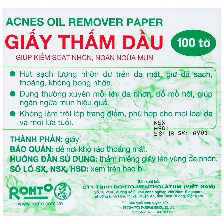 Giấy thấm dầu Acnes Oil Remover Paper giúp kiểm soát nhờn, ngăn ngừa mụn (100 tờ)