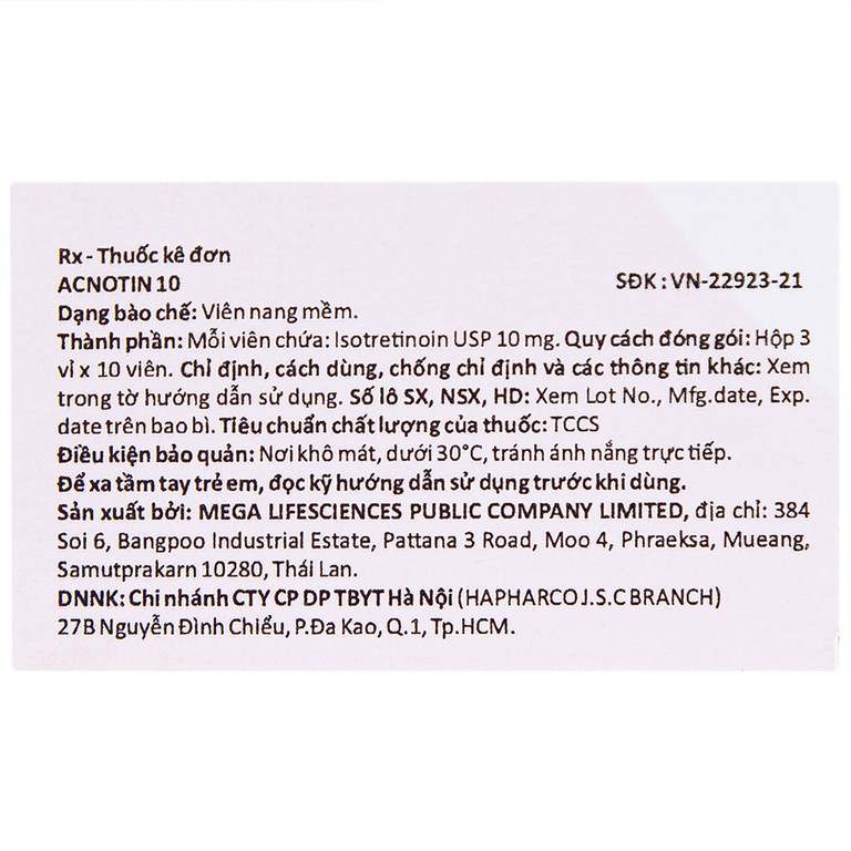 Thuốc Acnotin 10mg MEGA We care điều trị mụn trứng cá nặng (3 vỉ x 10 viên)