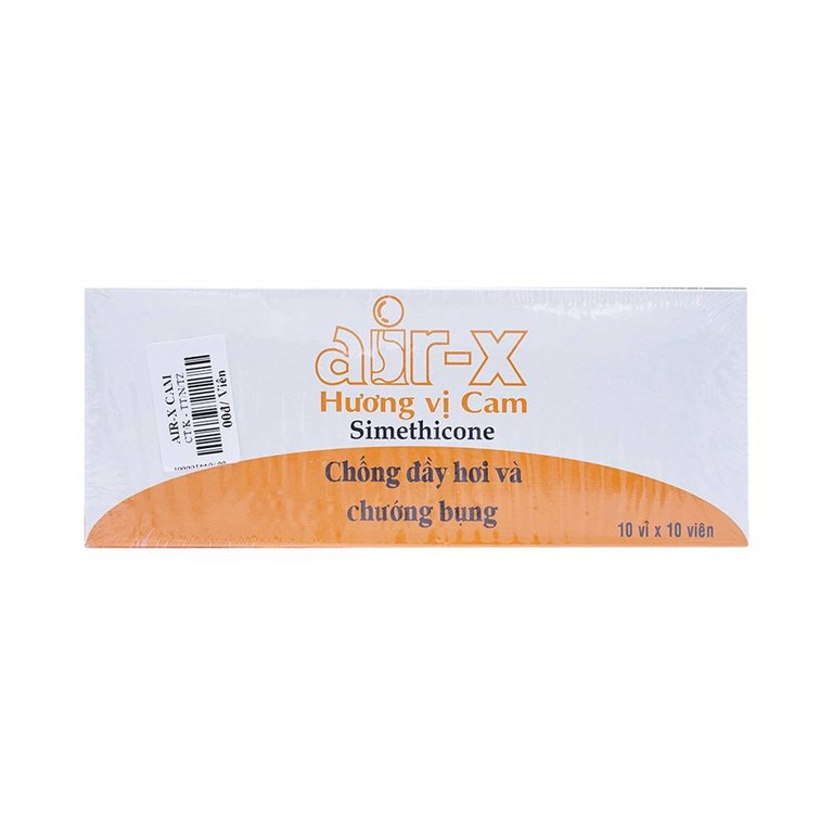 Viên nhai Air-X hương cam chống đầy hơi và chướng bụng (10 vỉ x 10 viên)