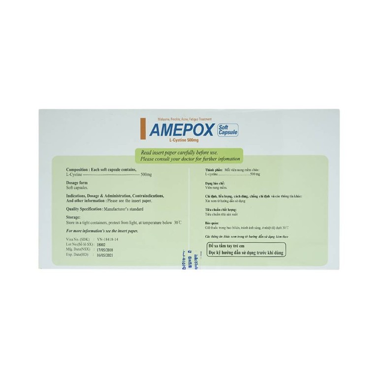 Thuốc Amepox 500mg DongKoo điều trị sạm da do tàn nhang, nám da (20 vỉ x 5 viên)
