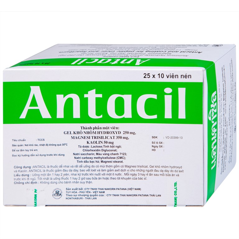Thuốc Antacil 250mg Thai Nakorn Patana điều trị bệnh loét dạ dày, tá tràng (25 vỉ x 10 viên)