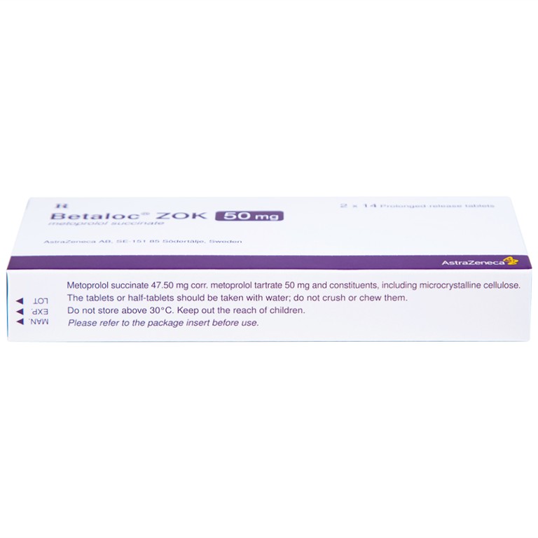 Thuốc Betaloc Zok 50mg AstraZeneca điều trị tăng huyết áp (2 vỉ x 14 viên)