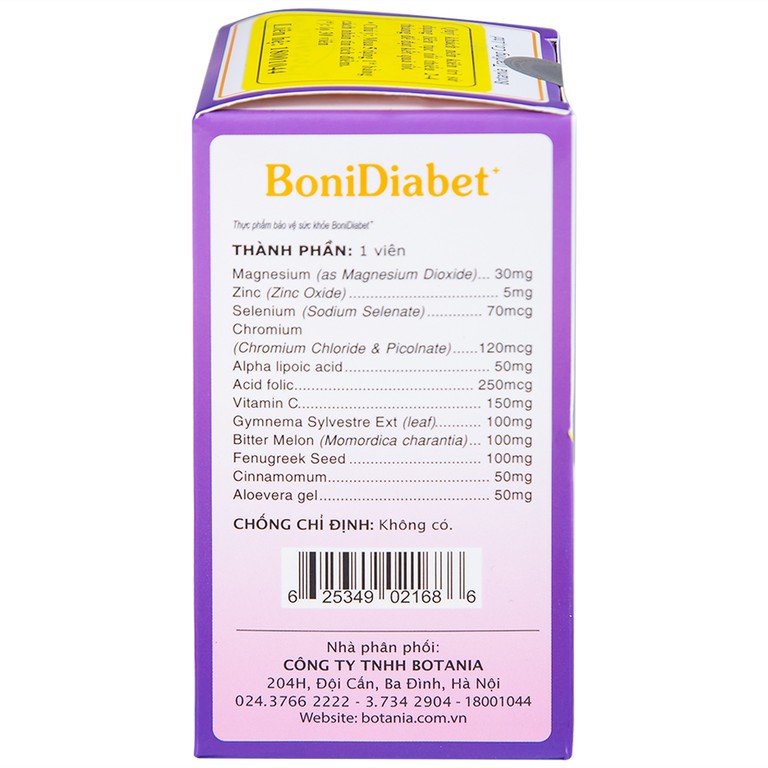Viên uống BoniDiabet Botania hỗ trợ điều trị bệnh tiểu đường, làm giảm glucose máu (60 viên)