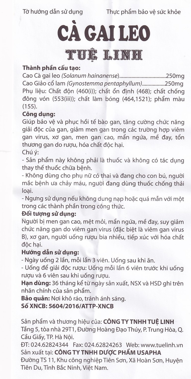 Viên uống Cà Gai Leo Tuệ Linh bảo vệ và phục hồi tế bào gan, giải độc gan (60 viên)