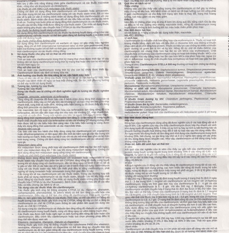 Thuốc Clarithromycin Stella 500mg điều trị nhiễm trùng (4 vỉ x 7 viên)