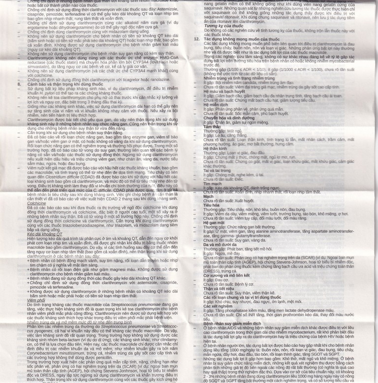 Thuốc Clarithromycin Stella 500mg điều trị nhiễm trùng (4 vỉ x 7 viên)