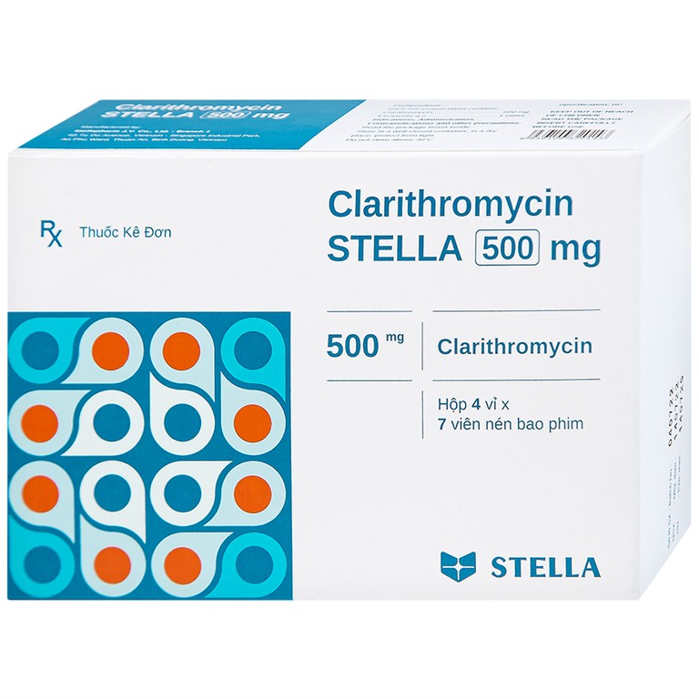 Thuốc Clarithromycin Stella 500mg điều trị nhiễm trùng (4 vỉ x 7 viên)