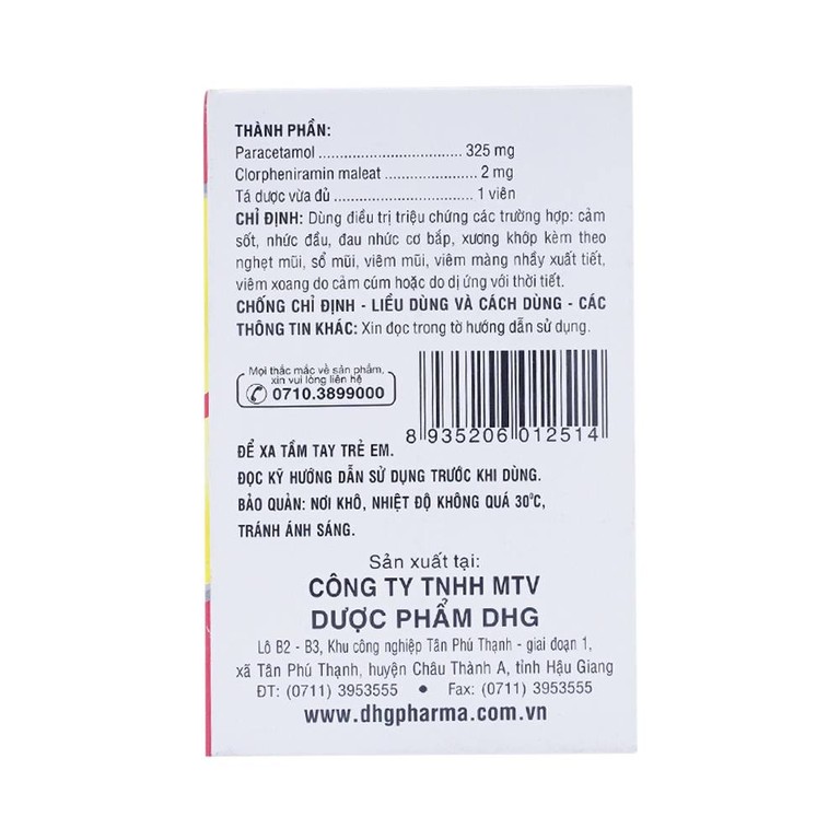 Thuốc Coldacmin Flu DHG điều trị triệu chứng cảm sốt, nhức đầu, đau nhức cơ bắp (10 vỉ x 10 viên)