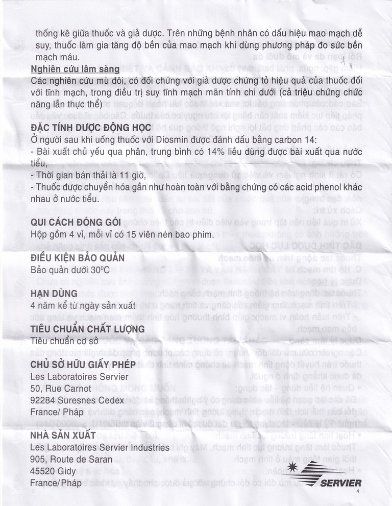 Thuốc Daflon 500mg Servier điều trị các triệu chứng liên quan đến suy giảm tĩnh mạch bạch huyết và trĩ cấp (60 viên)