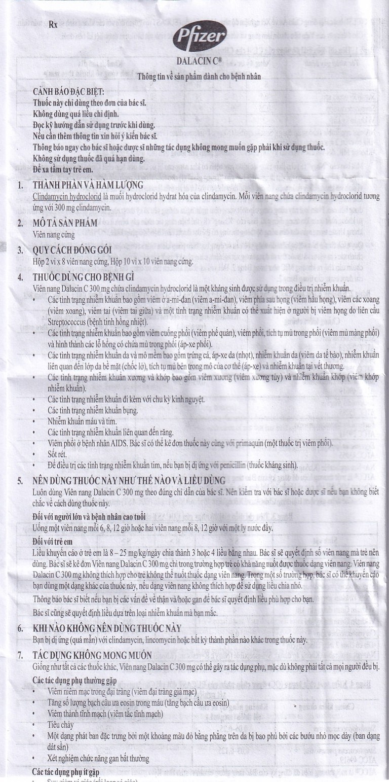 Thuốc Dalacin C 300mg Pfizer điều trị nhiễm khuẩn (2 vỉ x 8 viên)