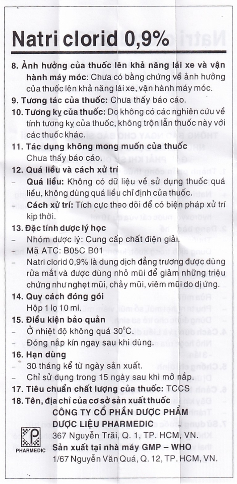 Thuốc Efticol Natri Clorid 0.9% Dược 3-2 dùng trong trường hợp rửa mắt, mũi (10ml)
