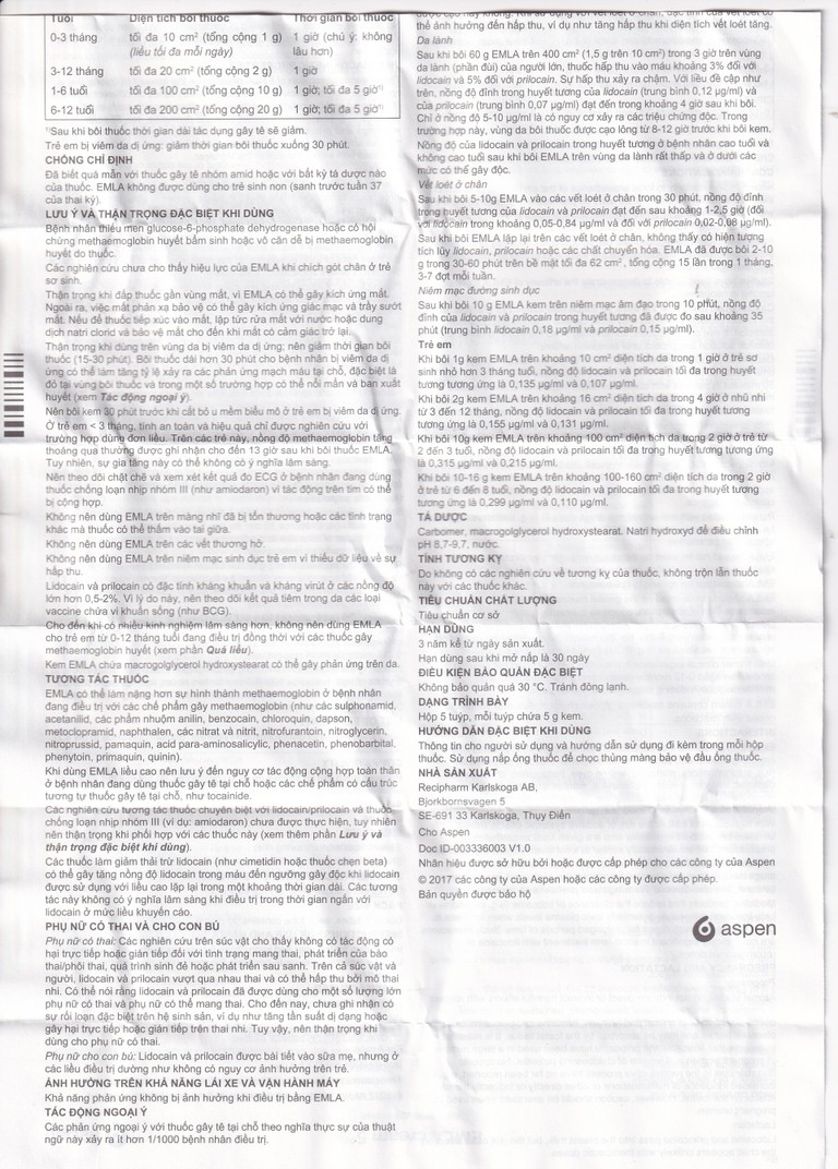 Thuốc Emla 5% Aspen gây tê bề mặt da (5 tuýp x 5g)