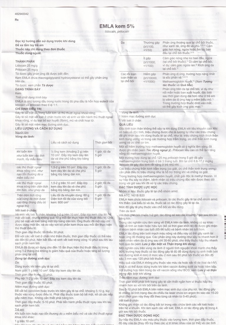 Thuốc Emla 5% Aspen gây tê bề mặt da (5 tuýp x 5g)