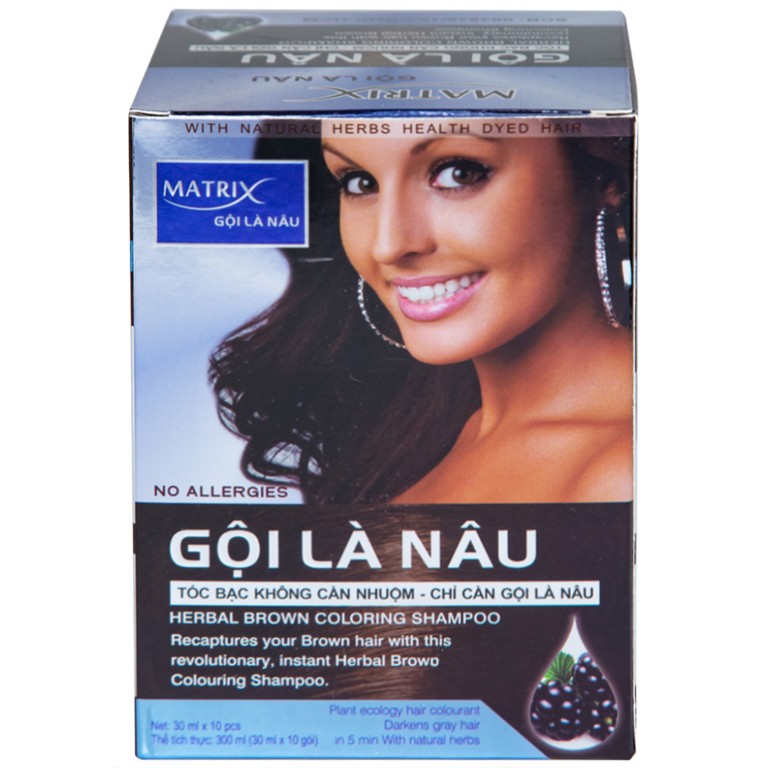 Gội là nâu Matrix làm thay đổi màu tóc, che phủ tóc bạc (10 gói x 30ml)