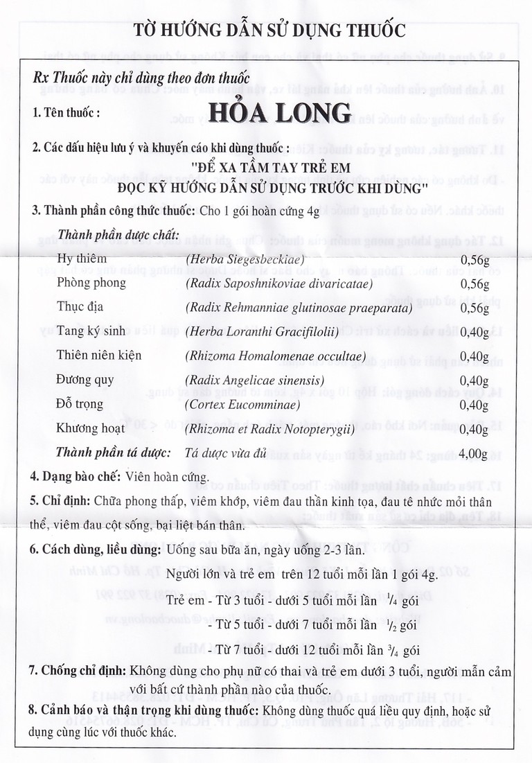 Thuốc Hỏa Long Bảo Long điều trị phong thấp, viêm khớp (10 gói x 4g)