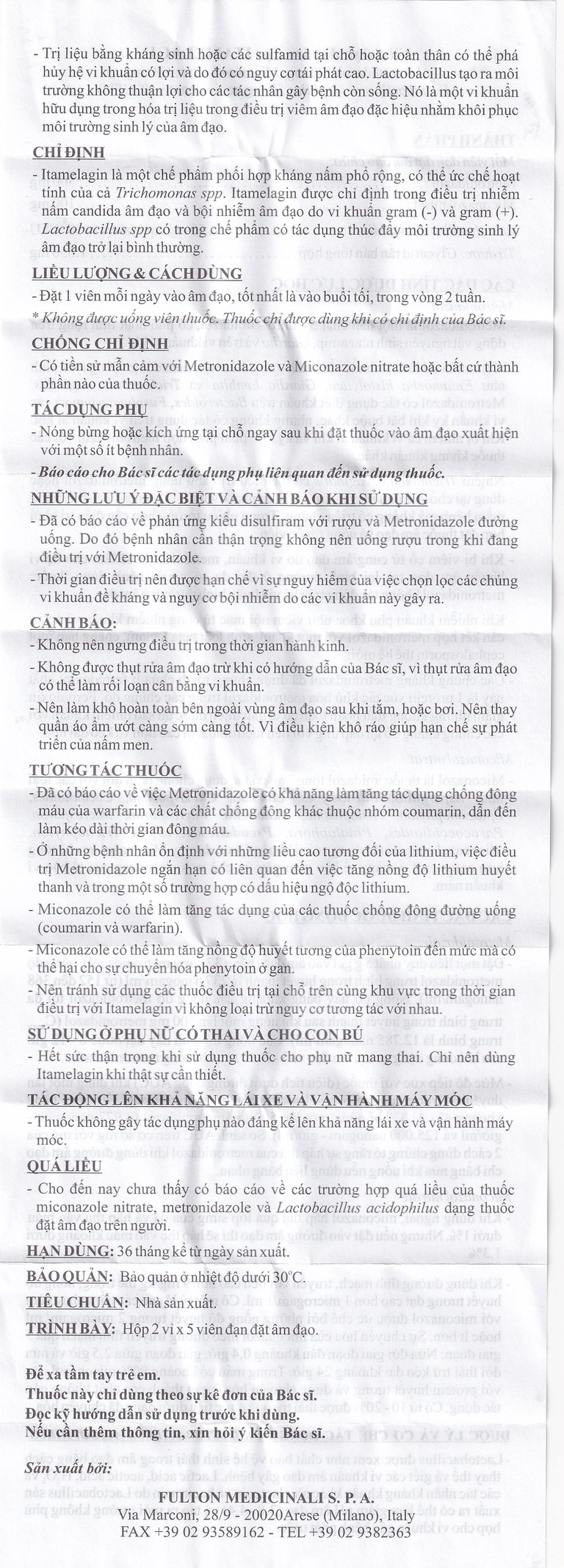 Thuốc Itamelagin 500mg điều trị nhiễm nấm candida âm đạo (10 viên)