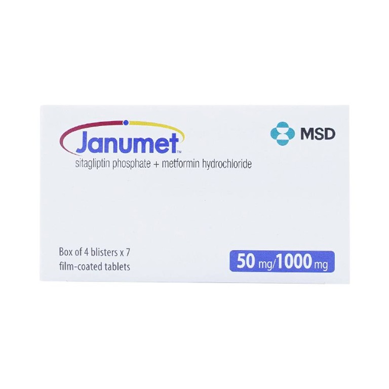Viên nén Janumet 50mg/1000mg MSD điều trị đái tháo đường típ 2 (4 vỉ x 7 viên)