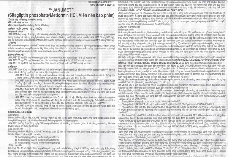 Viên nén Janumet 50mg/850mg MSD điều trị đái tháo đường típ 2 (4 vỉ x 7 viên)