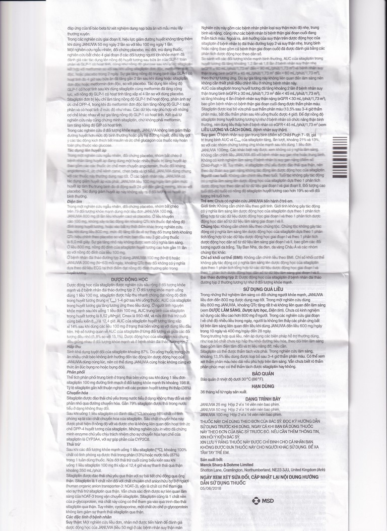 Viên nén Januvia 50mg MSD cải thiện kiểm soát đường huyết típ 2 (2 vỉ x 14 viên)