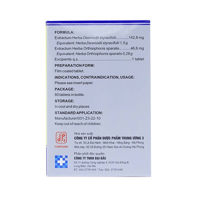 Viên nén Kimraso Forifarm điều trị sỏi thận, sỏi mật, viêm bể thận, viêm túi mật (60 viên)