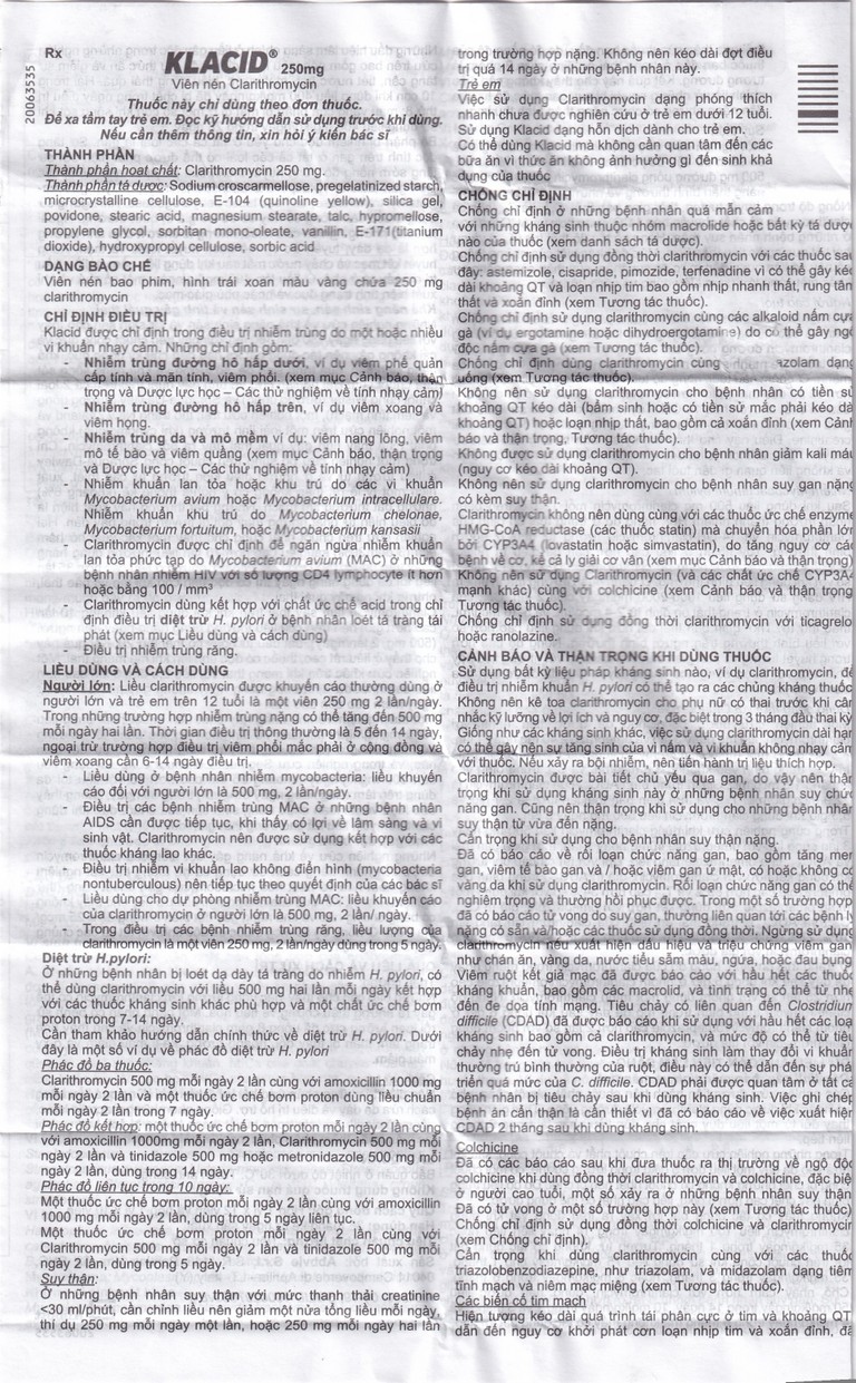 Viên nén Klacid 250mg Abbott điều trị viêm amidan, viêm tai giữa, viêm xoang cấp (1 vỉ x 10 viên)