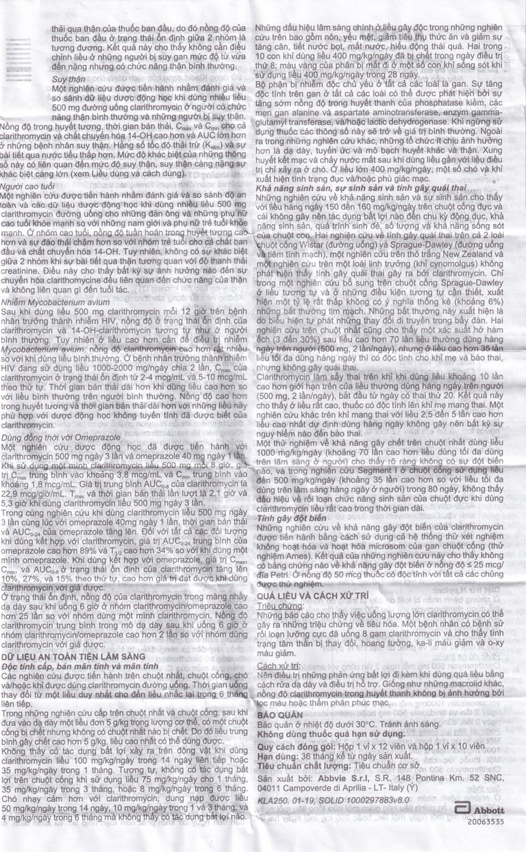 Viên nén Klacid 250mg Abbott điều trị viêm amidan, viêm tai giữa, viêm xoang cấp (1 vỉ x 10 viên)