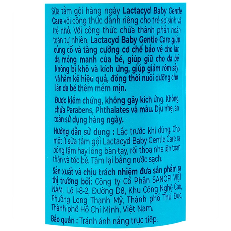 Sữa tắm gội cho bé Lactacyd Baby giảm rôm sảy, hăm kẽ (250ml)