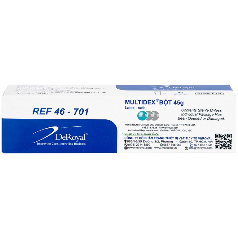 Bột Multidex 45g DeRoyal hỗ trợ điều trị viêm nhiễm da, làm lành các vết loét mãn tính