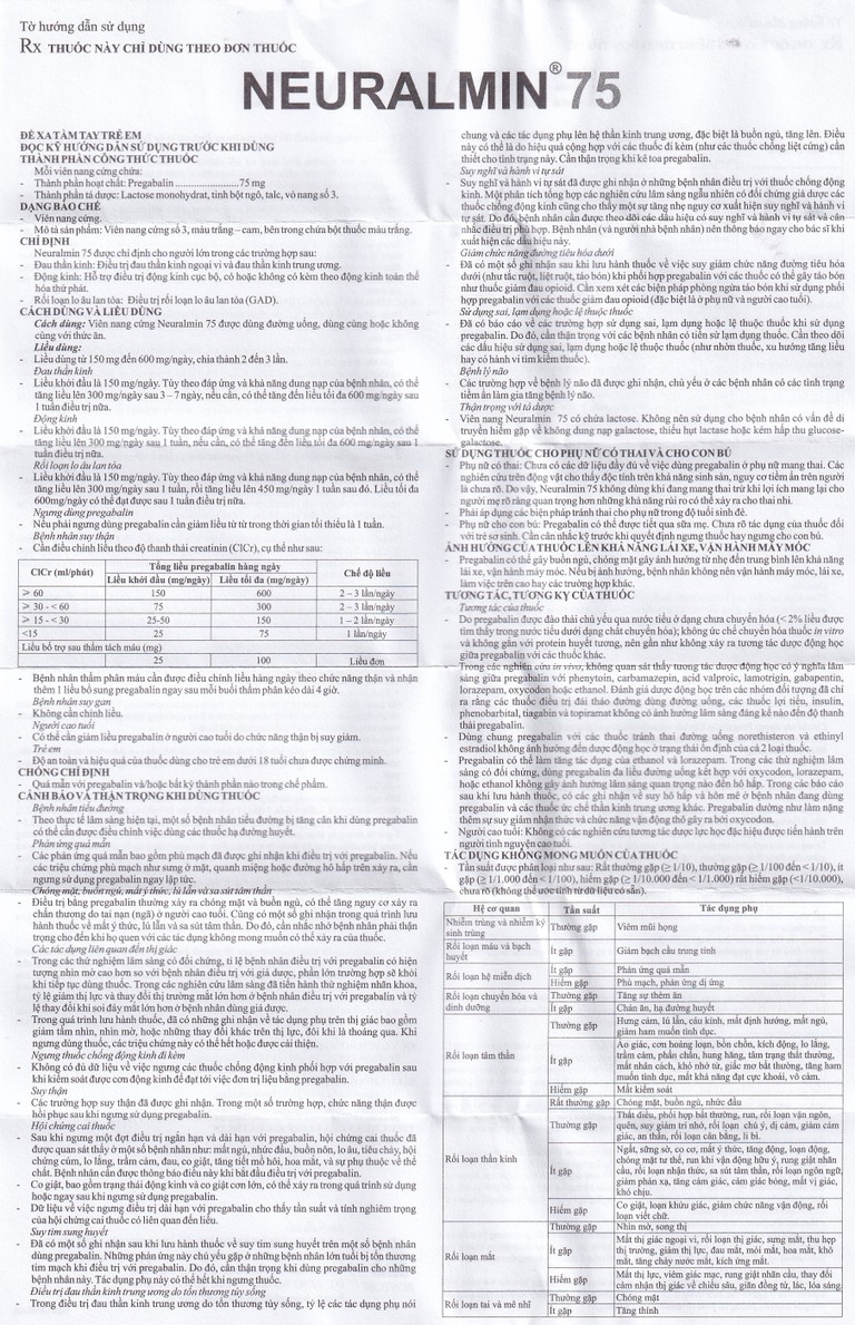 Viên nang cứng Neuralmin 75 Boston Pharma điều trị đau thần kinh, động kinh, rối loạn lo âu (2 vỉ x 14 viên)