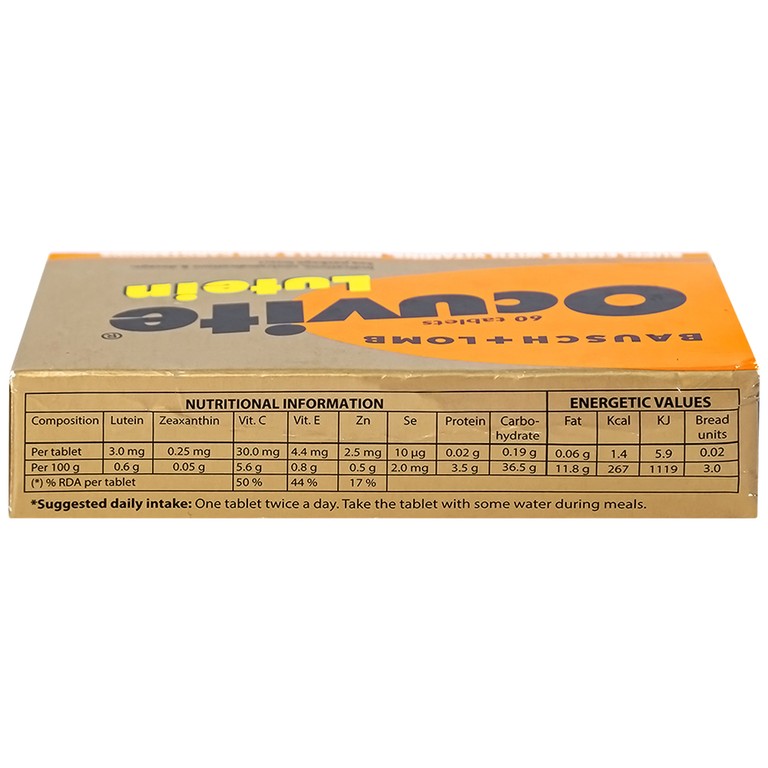 Viên nén Ocuvite Lutein Bausch & Lomb hỗ trợ tăng cường thị lực (3 vỉ x 20 viên)