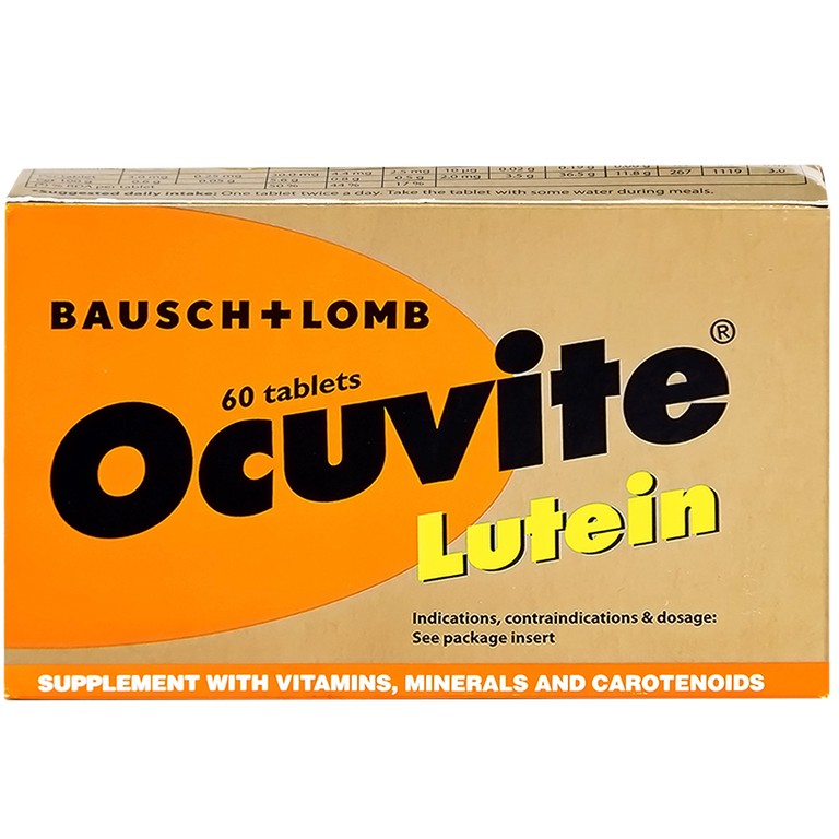 Viên nén Ocuvite Lutein Bausch & Lomb hỗ trợ tăng cường thị lực (3 vỉ x 20 viên)