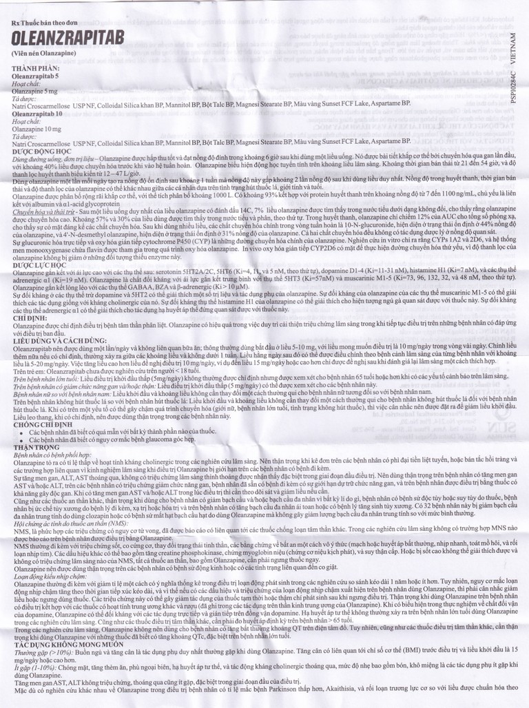 Viên nén Oleanzrapitab 10 Sun Pharma điều trị tâm thần phân liệt (5 vỉ x 10 viên)