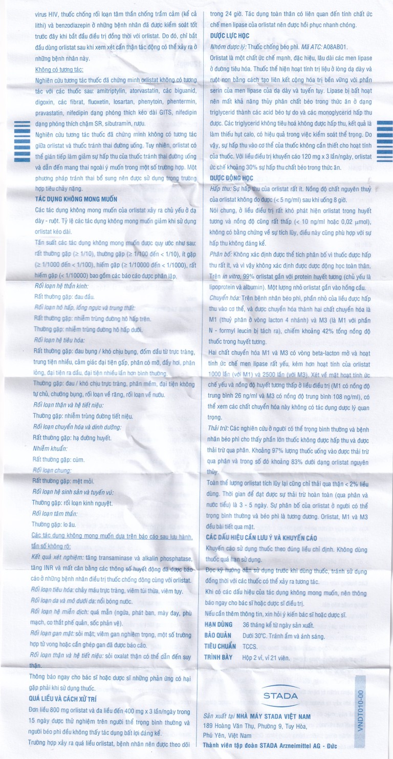 Thuốc Orlistat Stada 120mg hỗ trợ giảm nhẹ calo cho bệnh béo phì (2 vỉ x 21 viên)