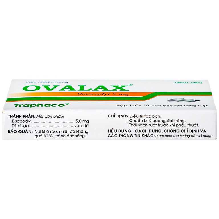 Viên nhuận tràng Ovalax 5mg Traphaco điều trị táo bón, làm sạch ruột (1 vỉ x 10 viên)