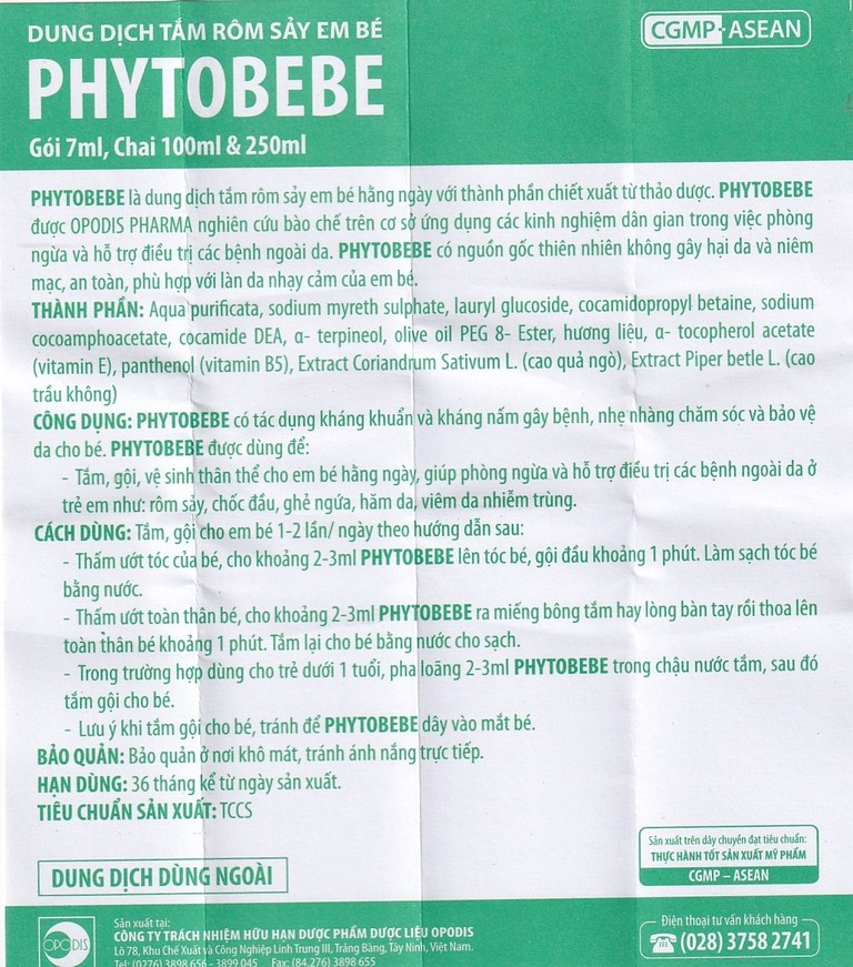 Dung dịch tắm cho bé Phyto Bebe Opodis hỗ trợ ngừa và cải thiện rôm sảy, viêm da (100ml)