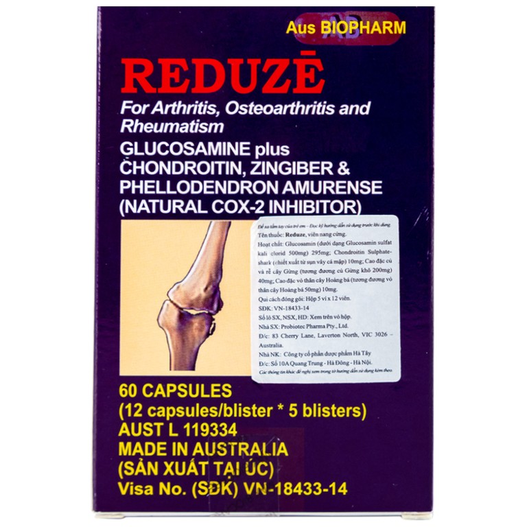 Thuốc Reduze Aus Biopharm giảm viêm khớp gối nhẹ và trung bình (5 vỉ x 12 viên)