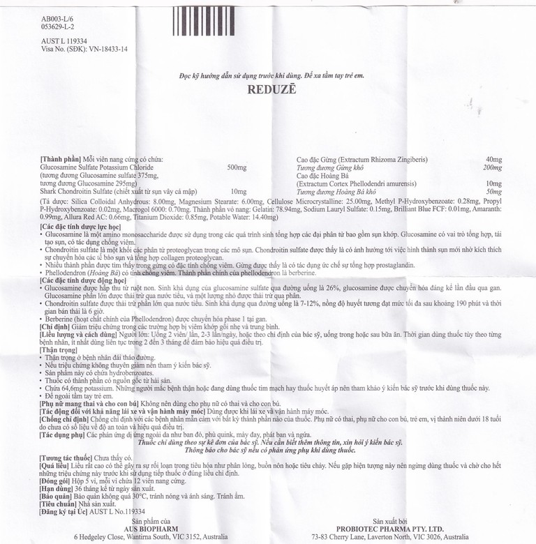 Thuốc Reduze Aus Biopharm giảm viêm khớp gối nhẹ và trung bình (5 vỉ x 12 viên)
