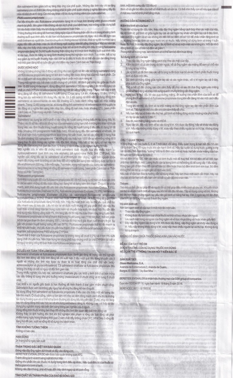 Khí dung Seretide Evohaler DC 25/125 Gsk điều trị hen phế quản, tắc nghẽn phổi mạn tính (120 liều)