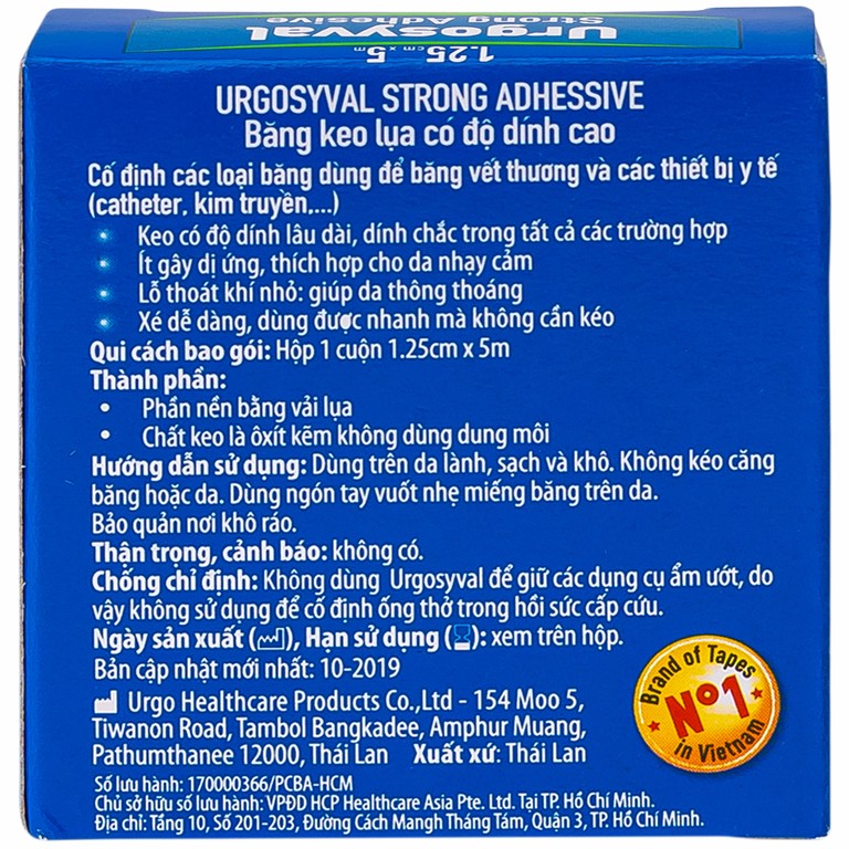 Băng keo lụa có độ dính cao Urgosyval Strong Adhessive size 1.25cm x 5m cố định băng gạc (1 cuộn)