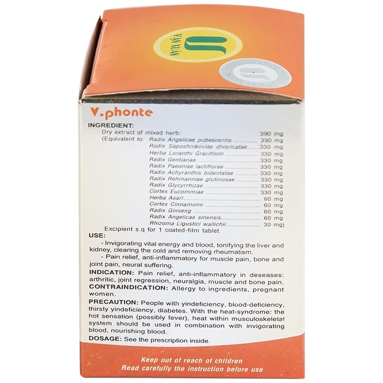 Thuốc V.phonte Vạn Xuân chữa trị phong thấp (40 viên)