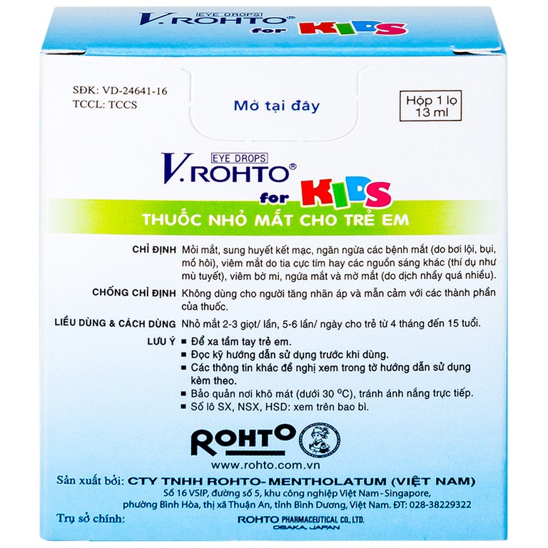 Thuốc nhỏ mắt V.Rohto For Kids giảm mỏi mắt, đỏ mát, ngứa mắt (13ml)
