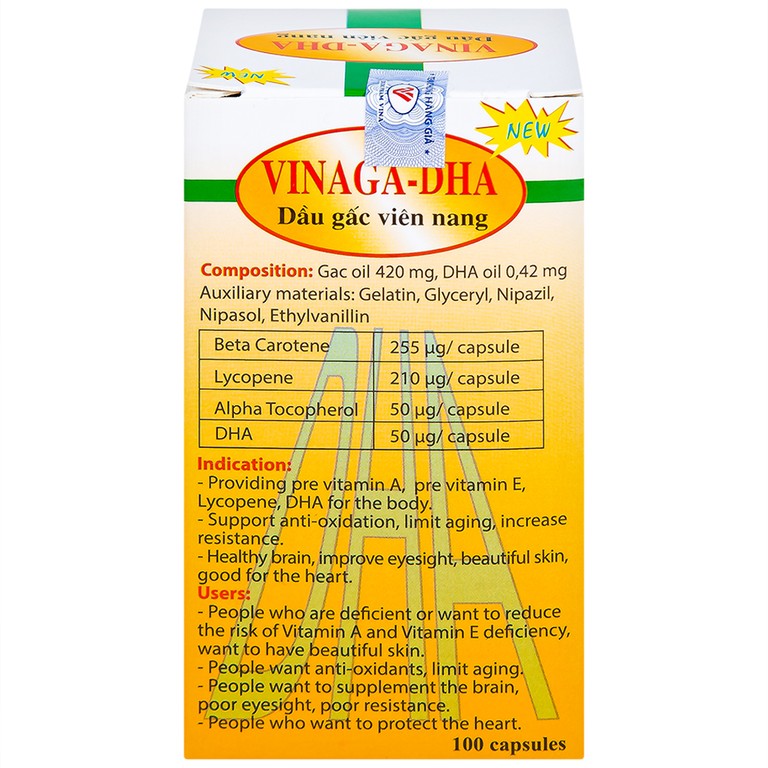 Dầu gấc viên nang Vinaga giúp tăng cường chống oxy hóa (100 viên)