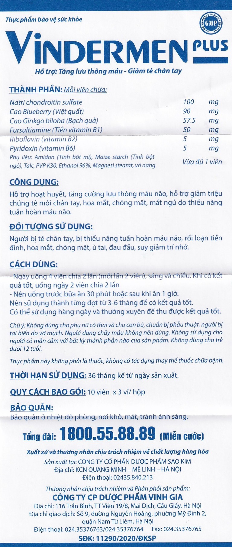 Viên uống Vindermen Plus Vinh Gia hỗ trợ hoạt huyết, tăng cường lưu thông máu não (3 vỉ x 10 viên)