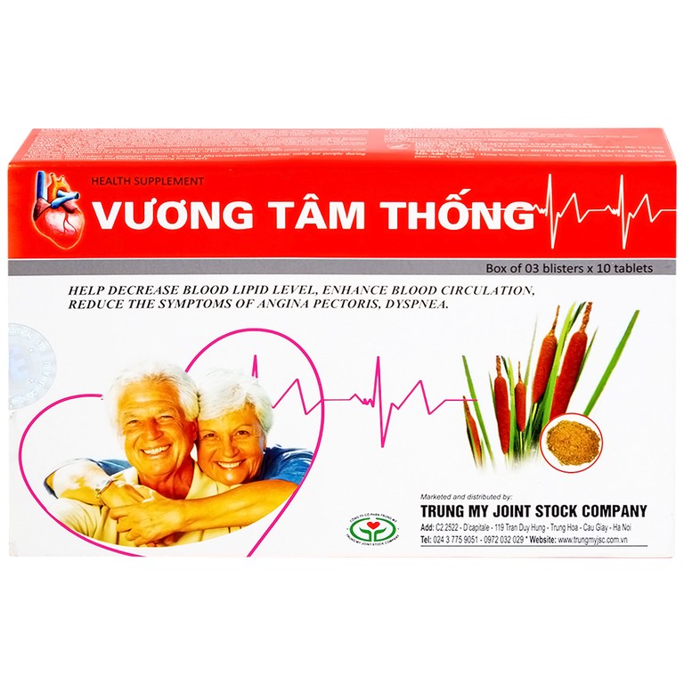 Viên nén Vương Tâm Thống Hồng Bàng hạ lipid máu, giảm triệu chứng đau thắt ngực, khó thở (3 vỉ x 10 viên)