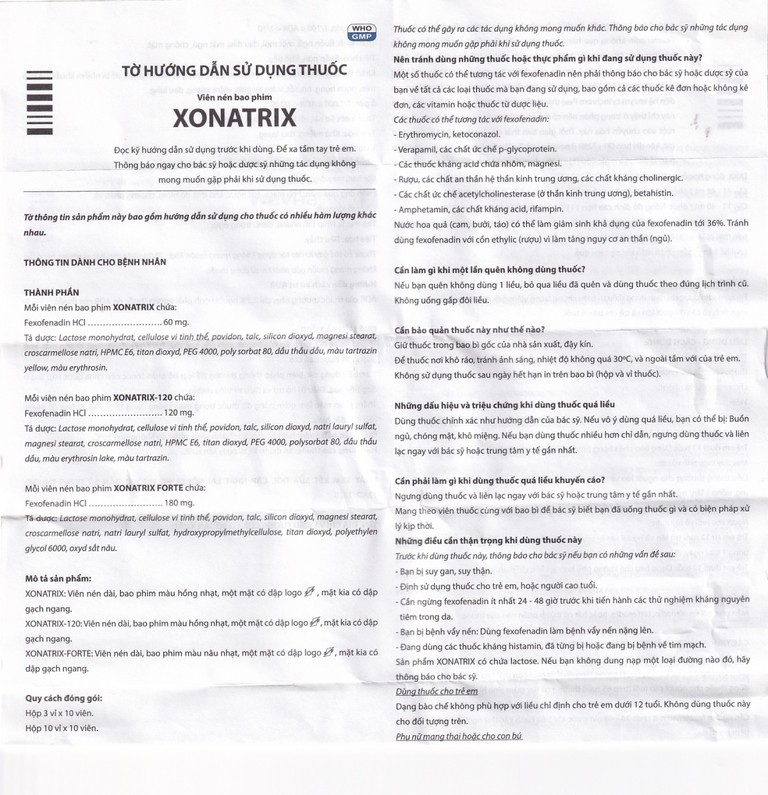 Thuốc Xonatrix Forte 180mg DaviPharm điều trị triệu chứng viêm mũi dị ứng theo mùa (10 vỉ x 10 viên)