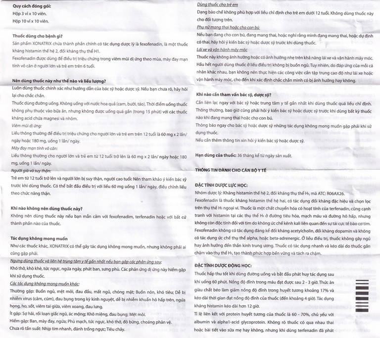 Thuốc Xonatrix Forte 180mg DaviPharm điều trị triệu chứng viêm mũi dị ứng theo mùa (10 vỉ x 10 viên)
