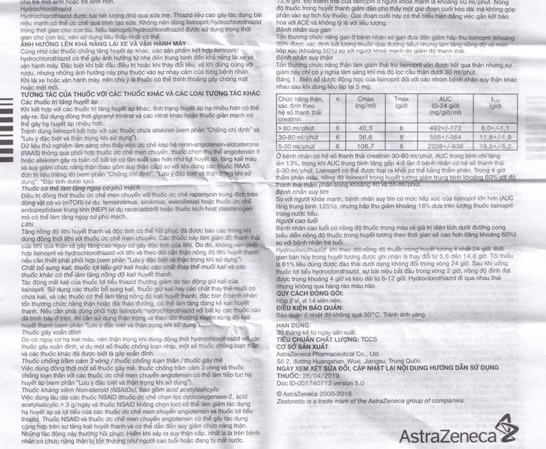 Thuốc Zestoretic-20 AstraZeneca điều trị tăng huyết áp nguyên phát (2 vỉ x 14 viên)