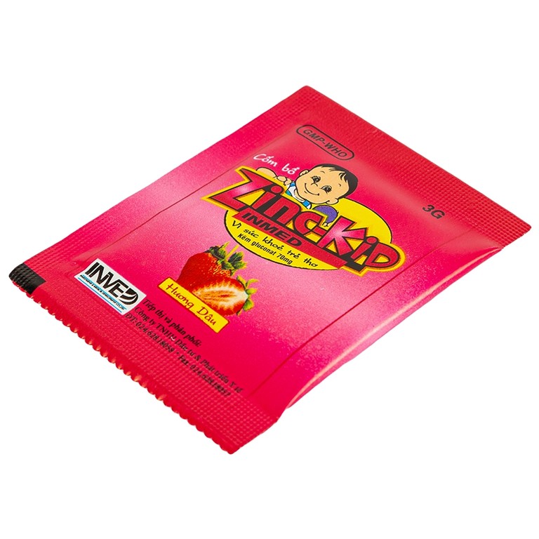 Cốm bổ Zinc-Kid Inmed Nam Hà hương dâu, bổ sung kẽm cho trẻ em (25 gói x 3g)