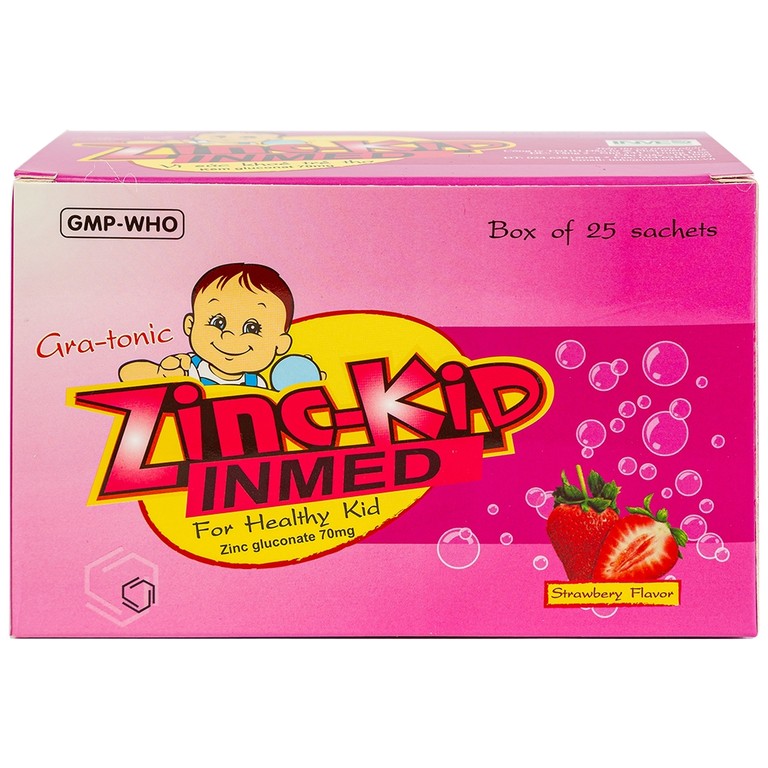 Cốm bổ Zinc-Kid Inmed Nam Hà hương dâu, bổ sung kẽm cho trẻ em (25 gói x 3g)