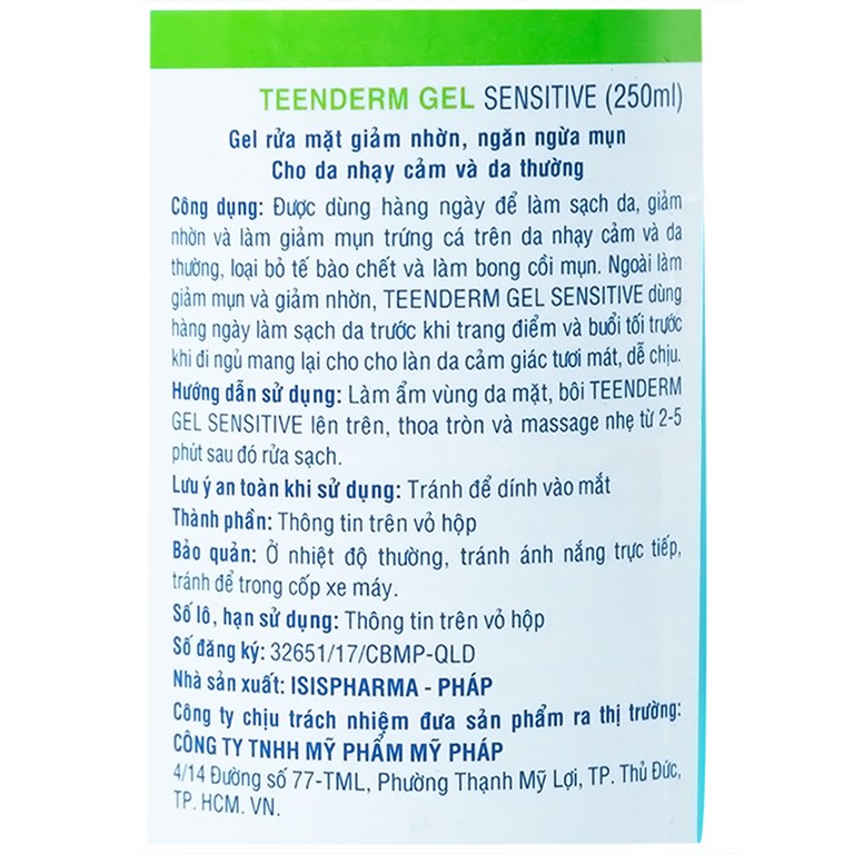 Gel rửa mặt Isis Teen Derm ngăn ngừa mụn, giảm nhờn (250ml)